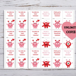 Printable Monster Classroom Valentine Cards, Monster Valentines for ...