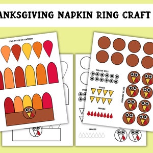 Thanksgiving druckbare Serviettenringe Kit, Truthahn Bastelset für Kinder, Thanksgiving Klassenzimmer Aktivität, Thanksgiving Dekor DIY Kit