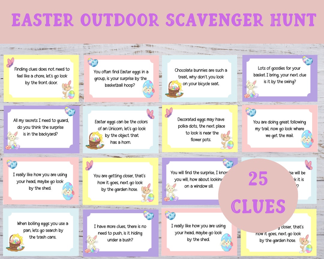 Easter Outdoor Scavenger Hunt, Printable Easter Treasure Hunt, Kids