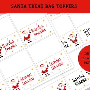 Printable Santa Treat Bag Toppers, Christmas Party Favor Tags,  Candy Bag Topper, Party Favor Printable, Classroom Treat Bag Toppers