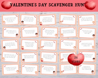 Valentines Day Scavenger Hunt Game, Indoor Treasure Hunt Clues, Valentine Party Game for Kids, Printable Party Game