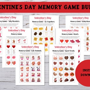 Valentine&#39;s Day Printable Memory Game, Matching Game for Kids, Classroom Valentine Party Activity, Party Game for kids, Digital Download