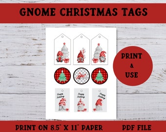 Printable Gnome Christmas Tags, Gift Tags, Printable Gift Tags, Holiday Tags, Gnome Printable, Instant Download, Unlimited Prints,