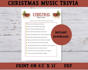 Christmas Music Trivia Game, Printable Christmas Games for Adults, Christmas Trivia Classroom Activity, Christmas Party Games