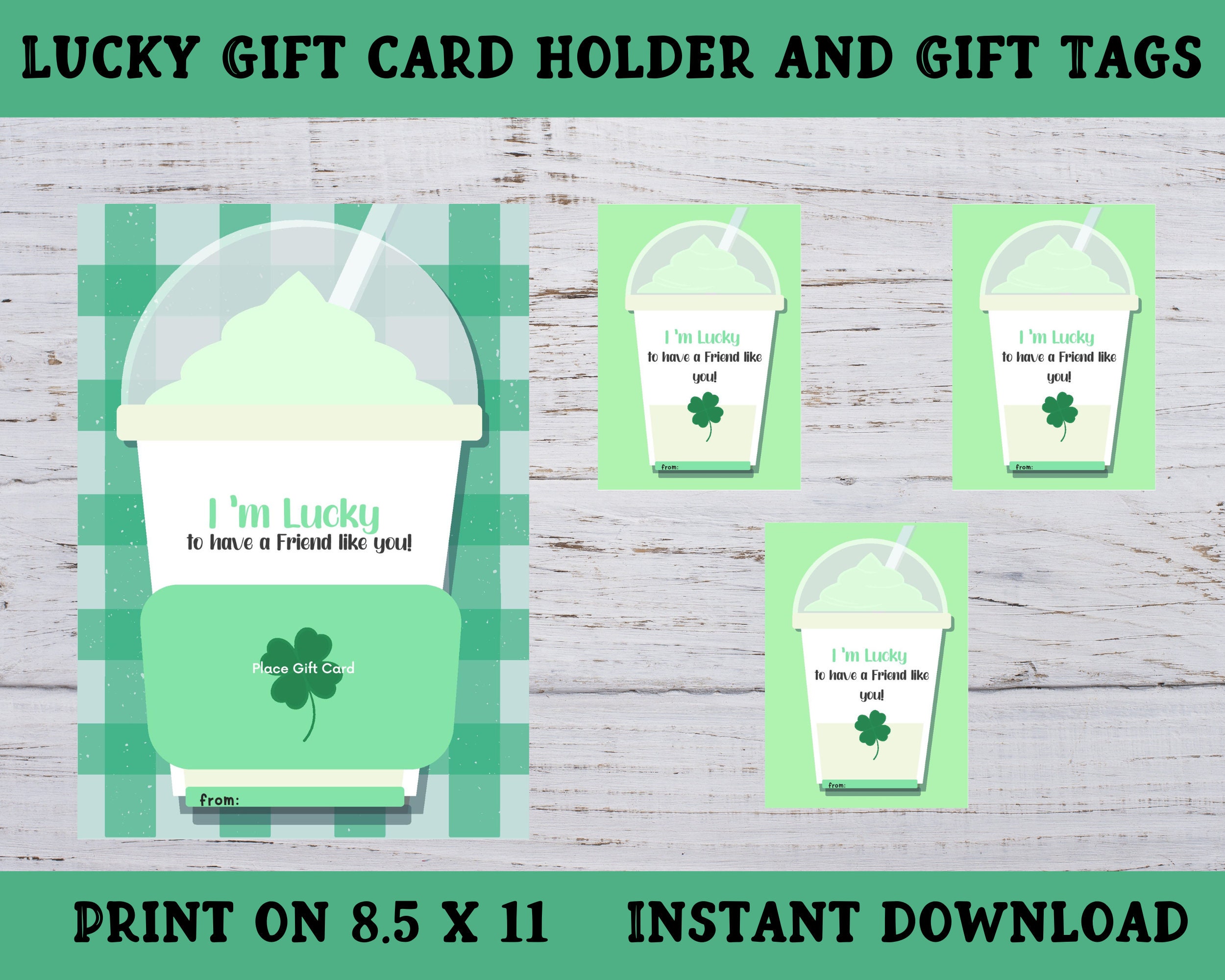 Last Minute Friend Gift Card Holders, Thank You Card, Friend Card, Lucky Friend Gift Tags, Printable Drink Gift Card Holder and Gift Tags