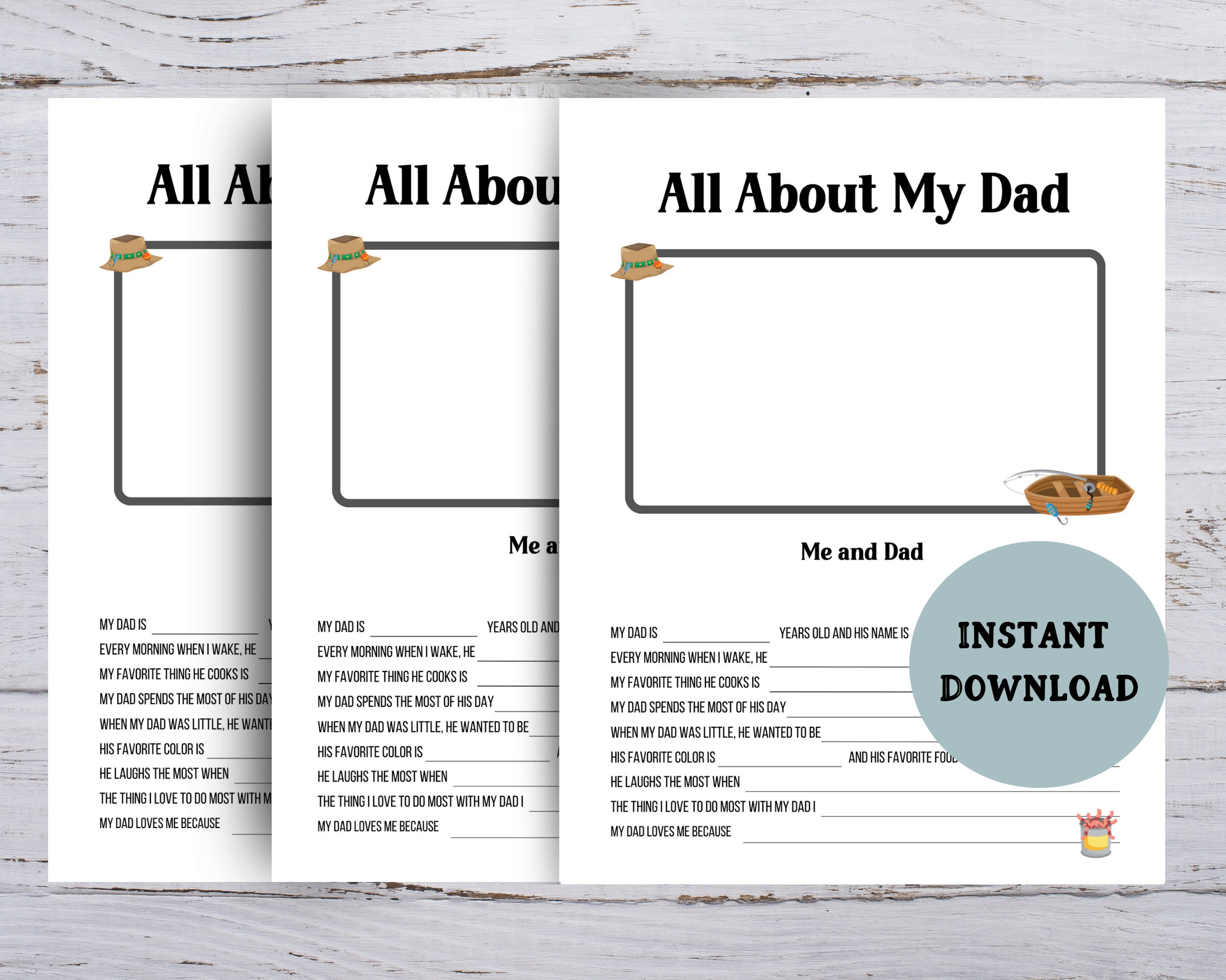 Printable Father's Day All About Dad Questionnaire, Fishing Themed Gift ...