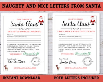 Naughty and Nice Letters From Santa,  Printable Letters From Santa's Desk, Naughty List Warning Letter, Nice List Notification Letter