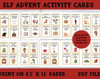 Elf Advent Activity Cards, Printable Christmas Advent Cards, Christmas Activity Cards for Kids, Family Holiday Activity Printable