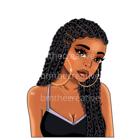Black Afro Woman Clipart Braid Babe PNG DIGITAL Download for Etsy