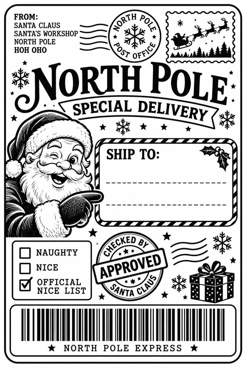 Santa Postage Label 4x6 Printable PDF North Pole Special Delivery ...