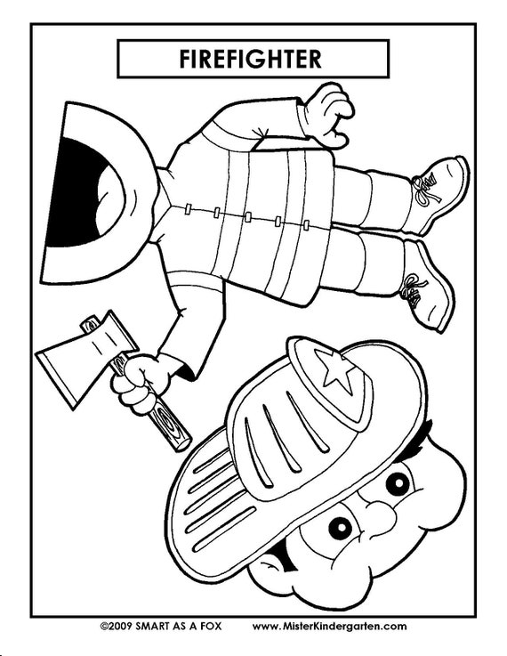 Firefighter Paper Bag Puppet Craft Template
