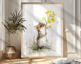 Aquarel print muis: kunst aan de muur kinderkamer (digitale download)