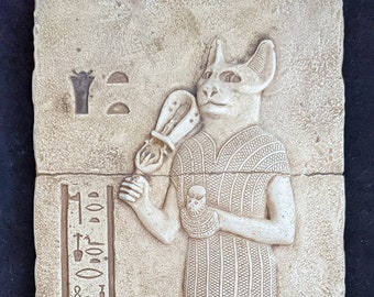 Egyptian Bastet Sculptural wall relief  11"-Q11