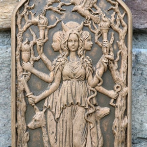 Hecate 6" Sculpture Goddess heaven, earth, and sea  blessings of daily life-wall plaque