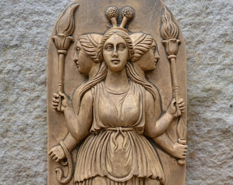 Hecate 7" Sculpture Goddess heaven, earth, and sea  blessings of daily life High relief-wall plaque