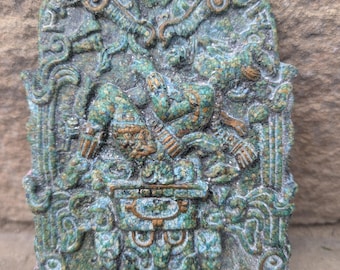 Aztec Maya Mesoamerica Pakal tomb lid center  plaque wall Sculpture malachite Zarebski style