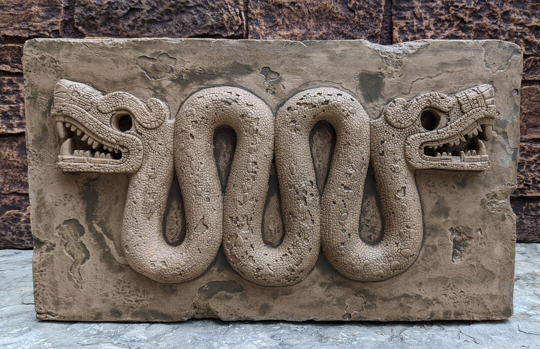 Aztec Double Headed Serpent Maya Artifact Carved Sculpture Etsy