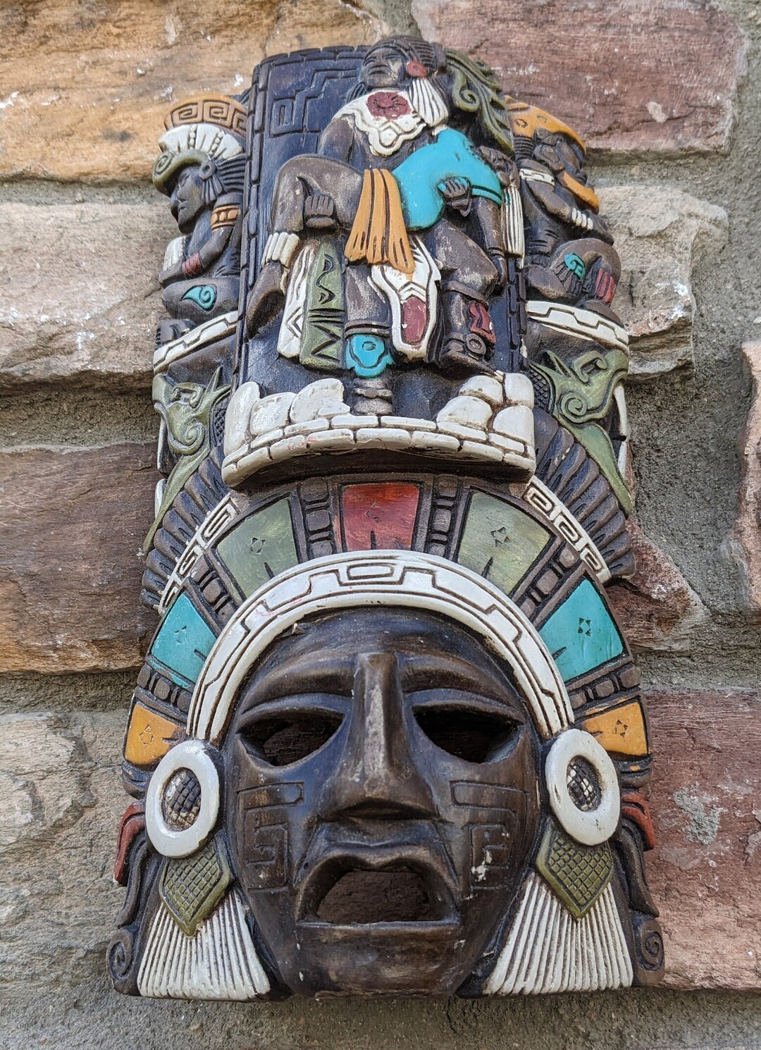 Aztec Mayan Mask Sculpture Wall Art Frieze Fragment 11 Etsy