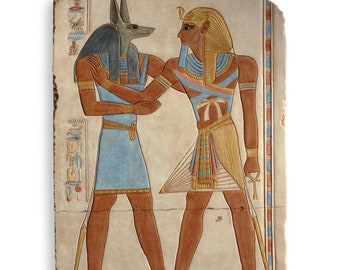 Egyptian Anubis greets Seti-i Abydos atenea Plaque Sculpture 23.5"