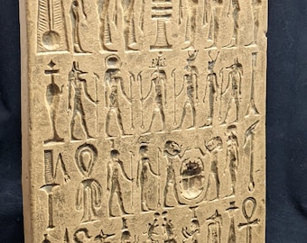 Egyptian hieroglyphics #1 Fragment Sculptural wall relief plaque 9" Replica of artifact in the Boston Museum