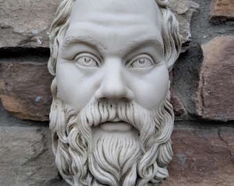 Roman Greek Socrates bust head wall plaque 10.5" Greece crushed marble
