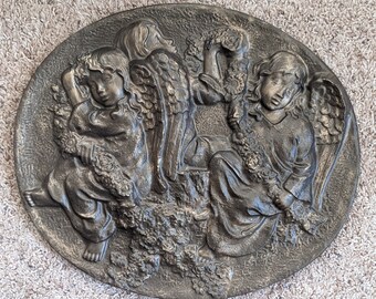 Cherub Angel 3 Graces wall sculpture plaque 18"