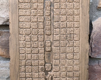 Aztec Maya glyphs carvings hieroglyphics 13" stone look