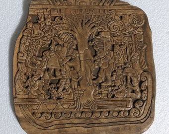 Aztec Mayan Stele 5 Tree Of Life Izapa Olmec Sculpture wall plaque 8"