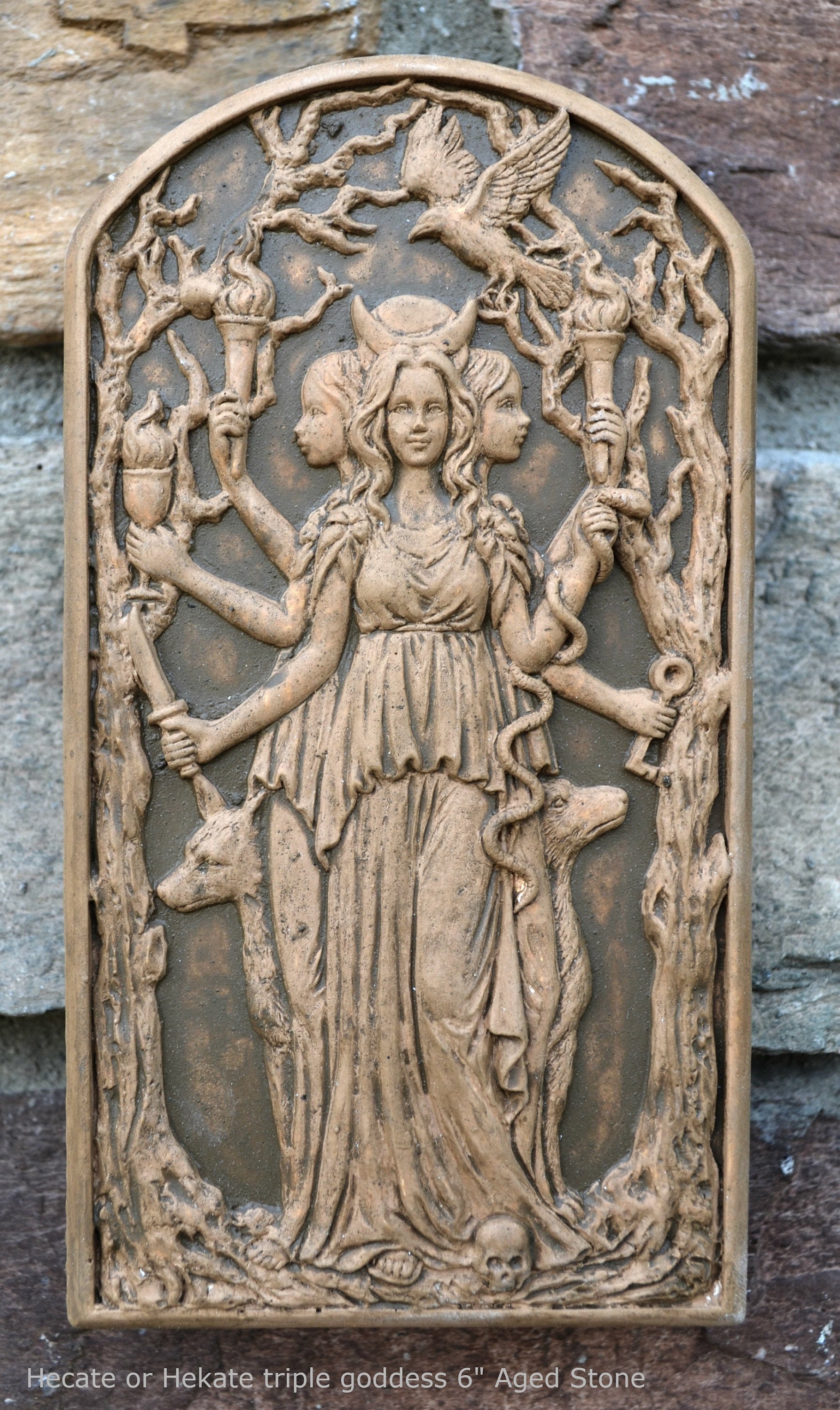 Hecate 6" Sculpture Goddess heaven, earth, and sea  blessings of daily life-wall plaque