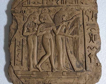 Egyptian musicians hieroglyphics Fragment Sculptural wall relief plaque 11.5&quot;