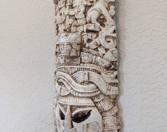 Aztec Mayan mask pyramid sculpture wall art frieze fragment-11"x5"