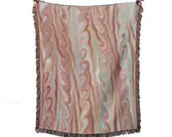 Terracotta Swirls Cotton Woven Throw Blanket with Fringe Edges