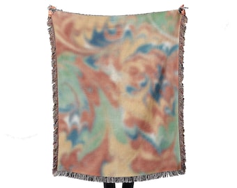 Earth Toned Wavy Cotton Woven Throw Blanket with Fringe Edges