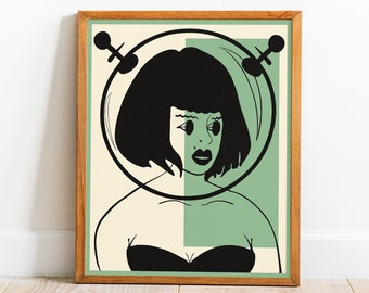 Original Alien Design Giclee Art Print, Wall Art Futuristic Wall Decor Poster for Framing, Retro Space Age Celestial Character