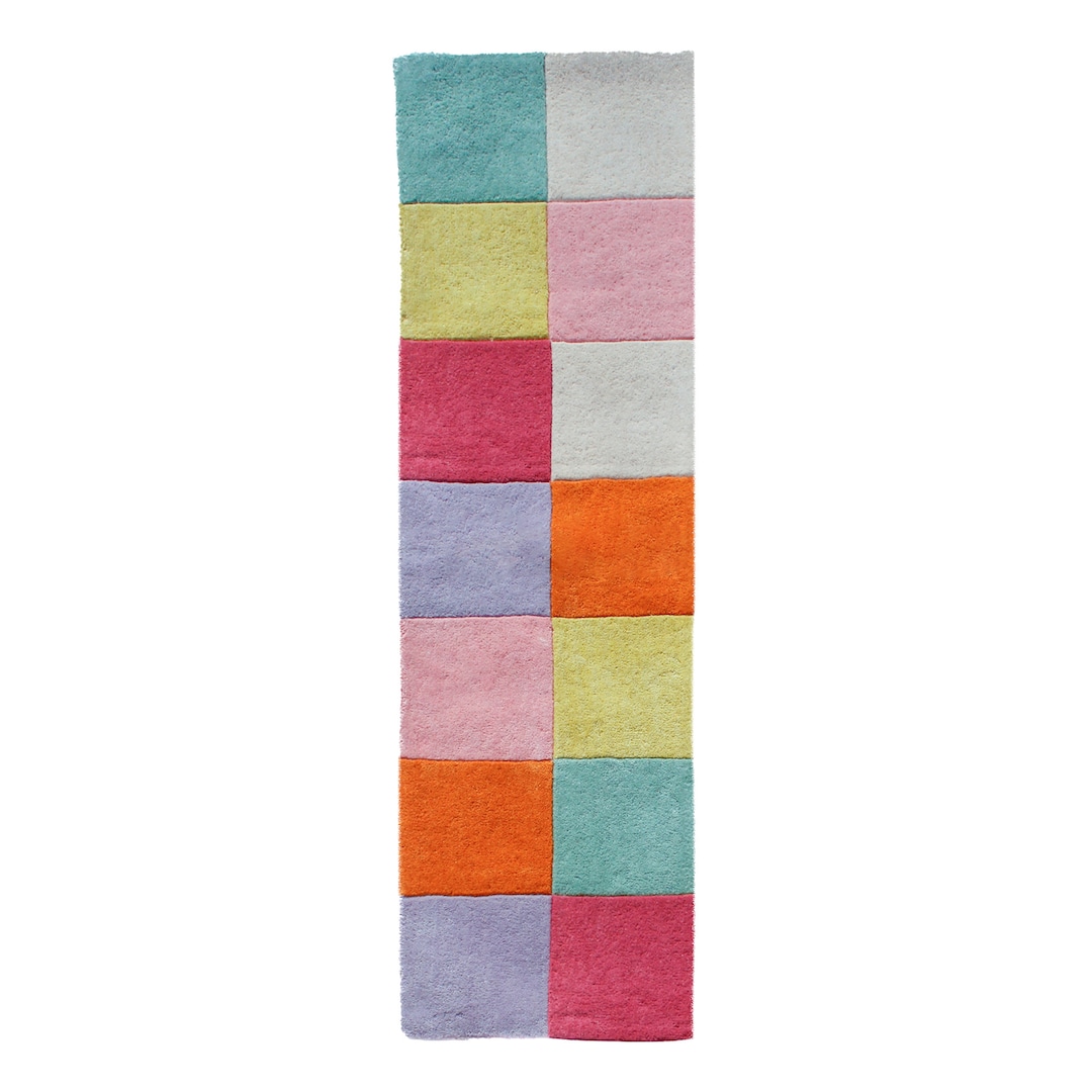 Colorful Checkered Hand Tufted Wool Runner Rug - Etsy