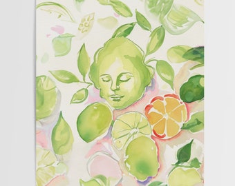 Lime Sorbet, Dreamy Citrus Fruit Watercolor Art Print, Unframed Giclee Art Print