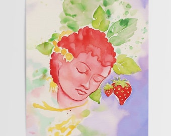 Strawberry Blush, Dreamy Watercolor Art Print, Unframed Giclee Art Print