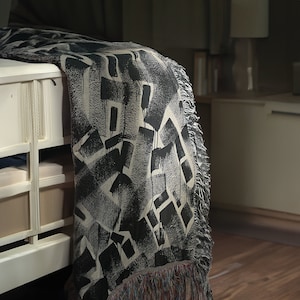 Black and White Woven Throw Blanket, 100% Cotton Modern Throw
