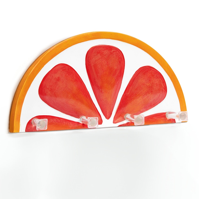 Hand Painted Ceramic Blood Orange Slice Key Holder, Unique Wall Storage Hooks, Fruit Art