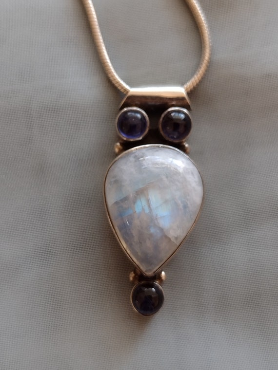 Vintage Gemstone Pendant Moonstone and Iolite set… - image 4