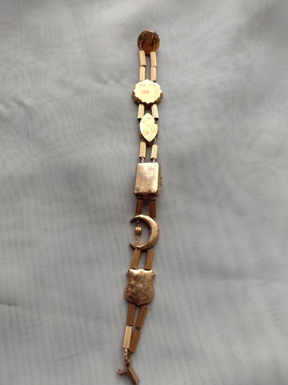 Vintage Victorian Revival Gold Tone Slider Bracel… - image 7