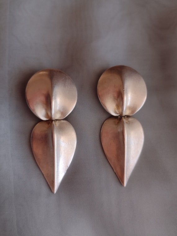 Retro Modernist Silver Plated Clip On Earrings