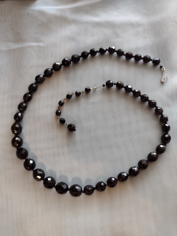 Vintage Hobe Designer Jet Black Glass Bead Necklac