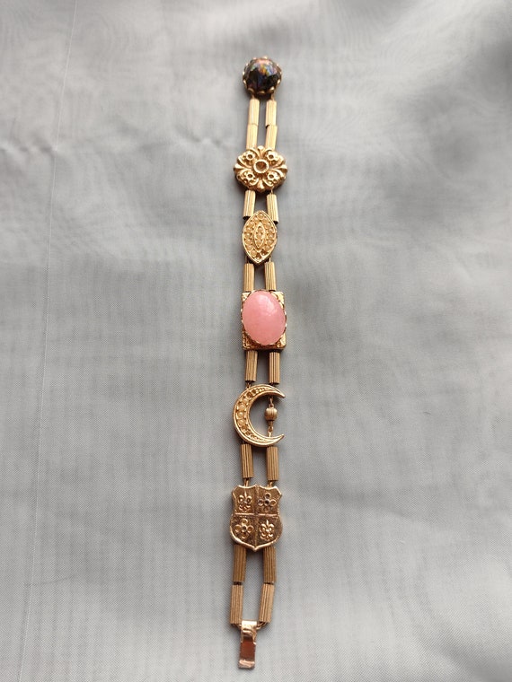 Vintage Victorian Revival Gold Tone Slider Bracel… - image 1