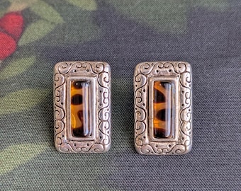 925 Sterling Silver Brighton Style Pierced Stud Earrings With Leopard Print Accents