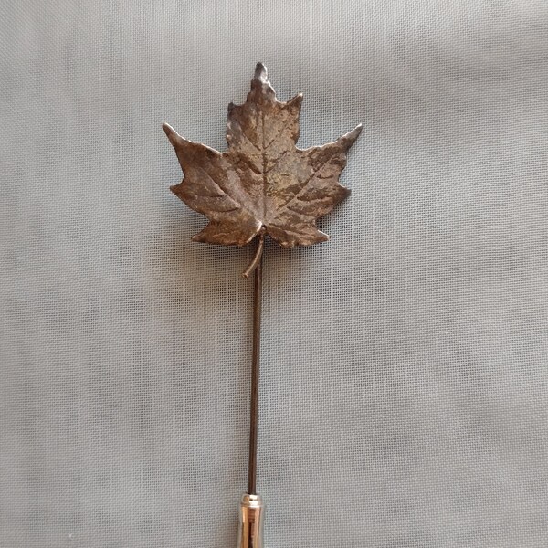 Vintage Metalwork Artisan Leaf Nature Stick Pin Costume Jewelry