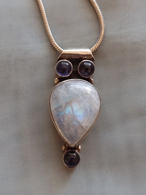 Vintage Gemstone Pendant Moonstone and Iolite set… - image 1