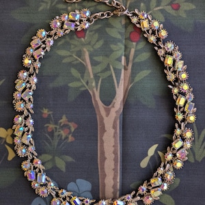 Gorgeous Vintage AB Aurora Borealis Hollywood Regency Crystal Necklace Costume Jewelry