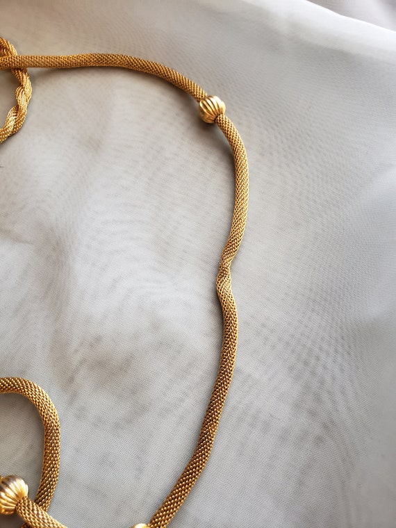 Vintage gold tone mesh necklaces set of two neckl… - image 5
