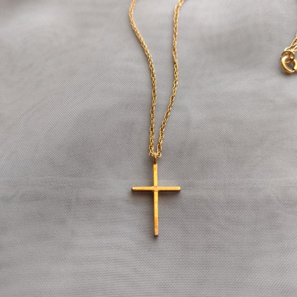 Vintage B.A.B Ballou 12k Gold Filled Minimalist Cross Pendant and Necklace Chain